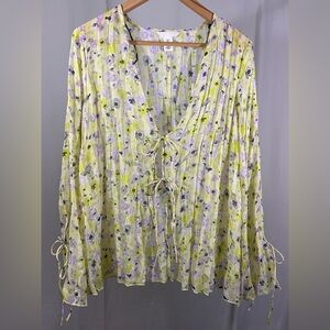 H&M Floral Lace-Up Blouse - Yellow and Purple